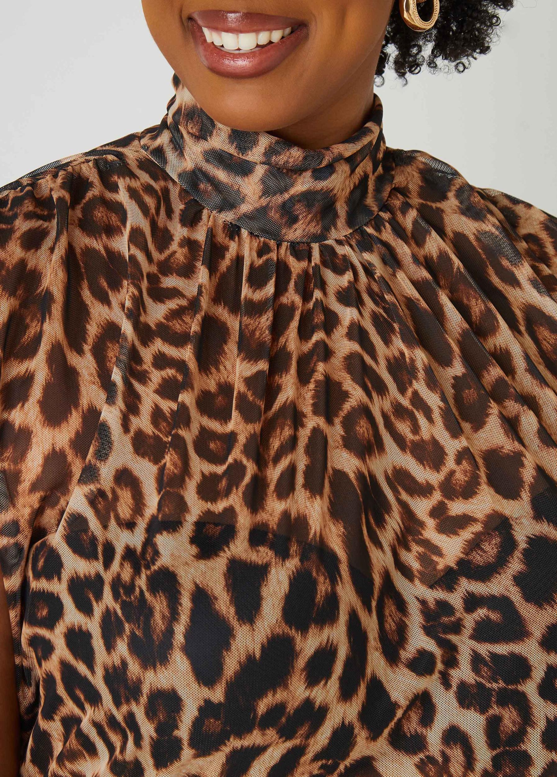 Printed Mesh Mock Neck Top Product Image