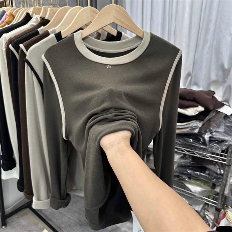 Long Sleeve Crew Neck Contrast Trim T-Shirt Product Image