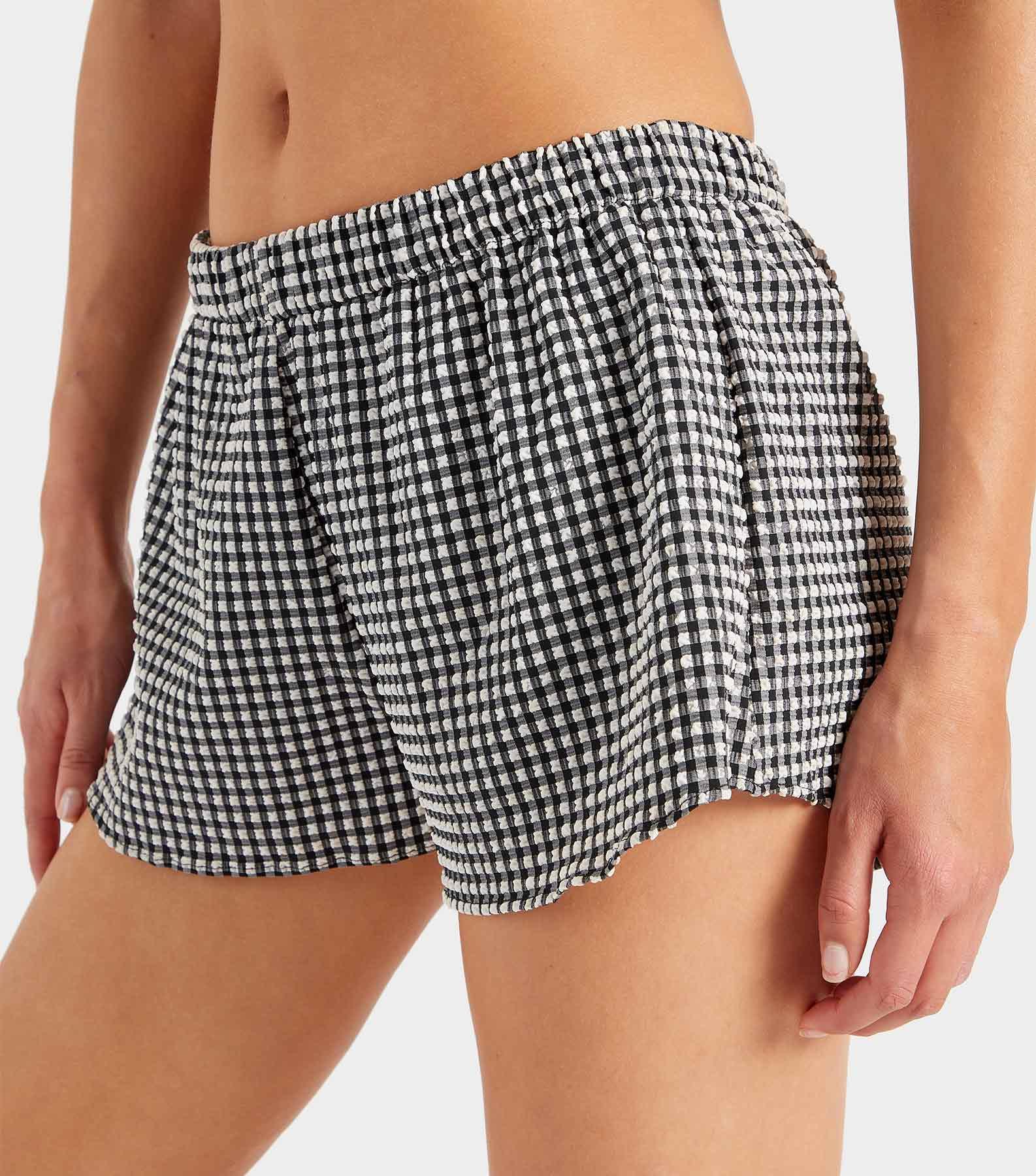 Gingham Seersucker Swim Shorts - Black Gingham Product Image