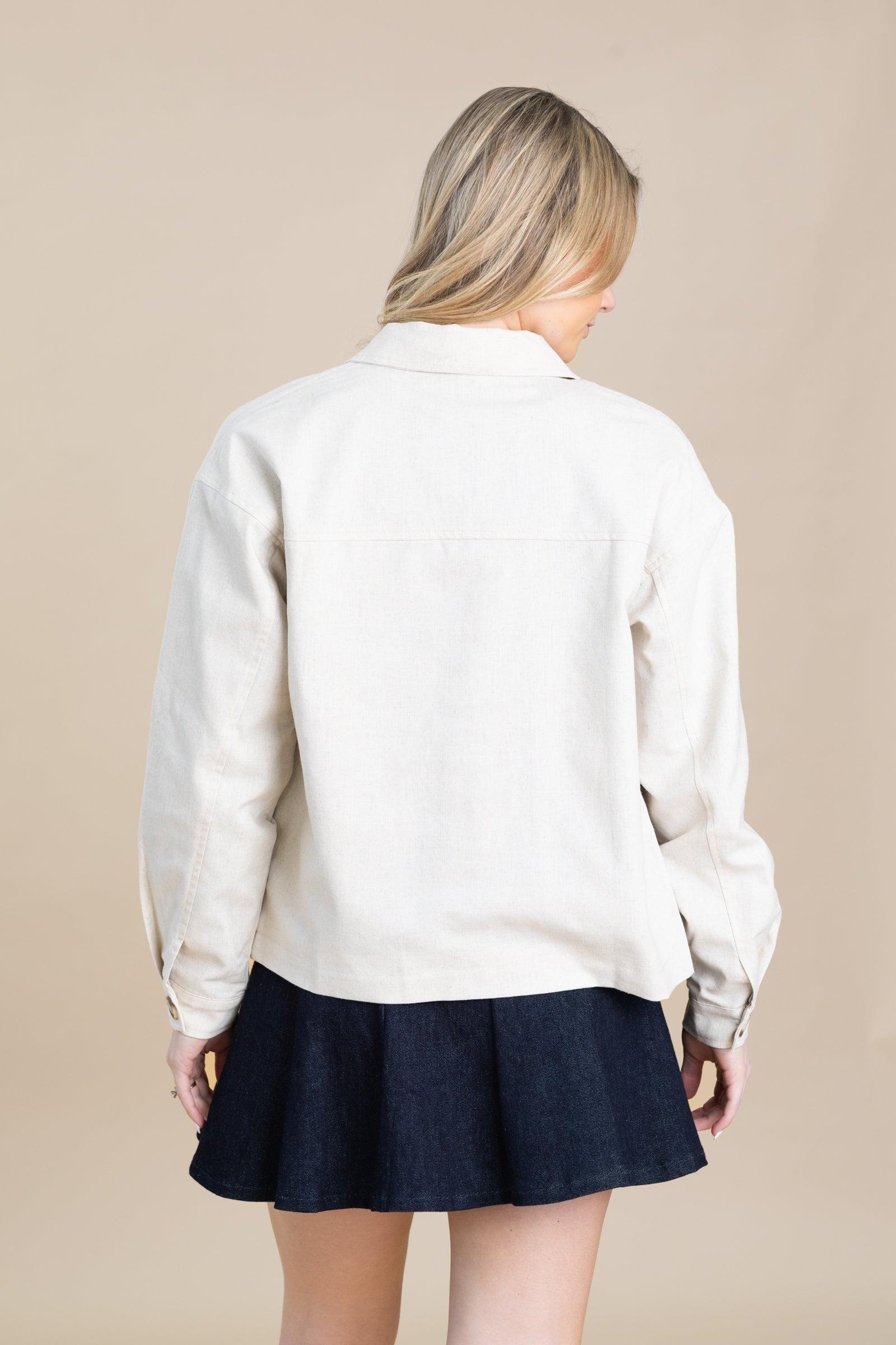 Beige Linen Front Pockets Jacket Product Image