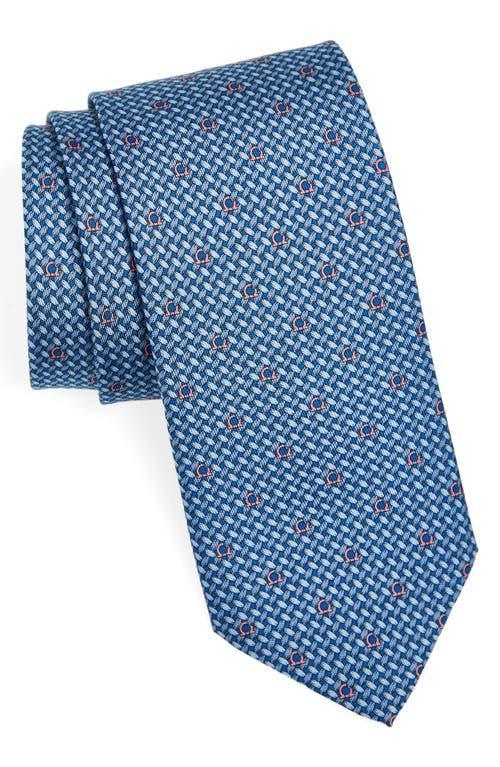 FERRAGAMO Maglia Gancini Print Silk Tie In Bluette/azzurro Product Image