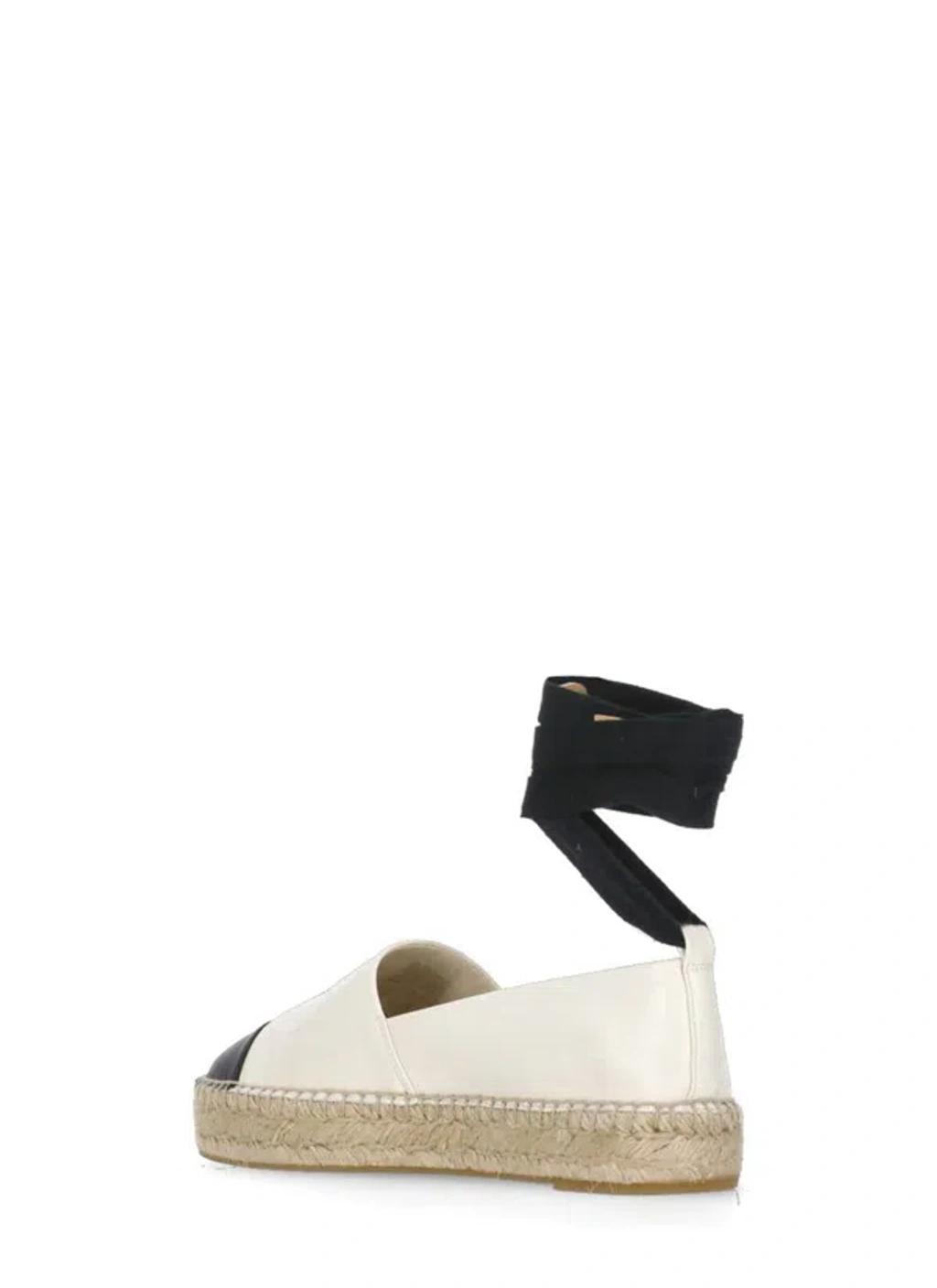 TORY BURCH White Espadrilles With Metallic Logo On The Front And Ankle Strap In Leather Woman Product Image