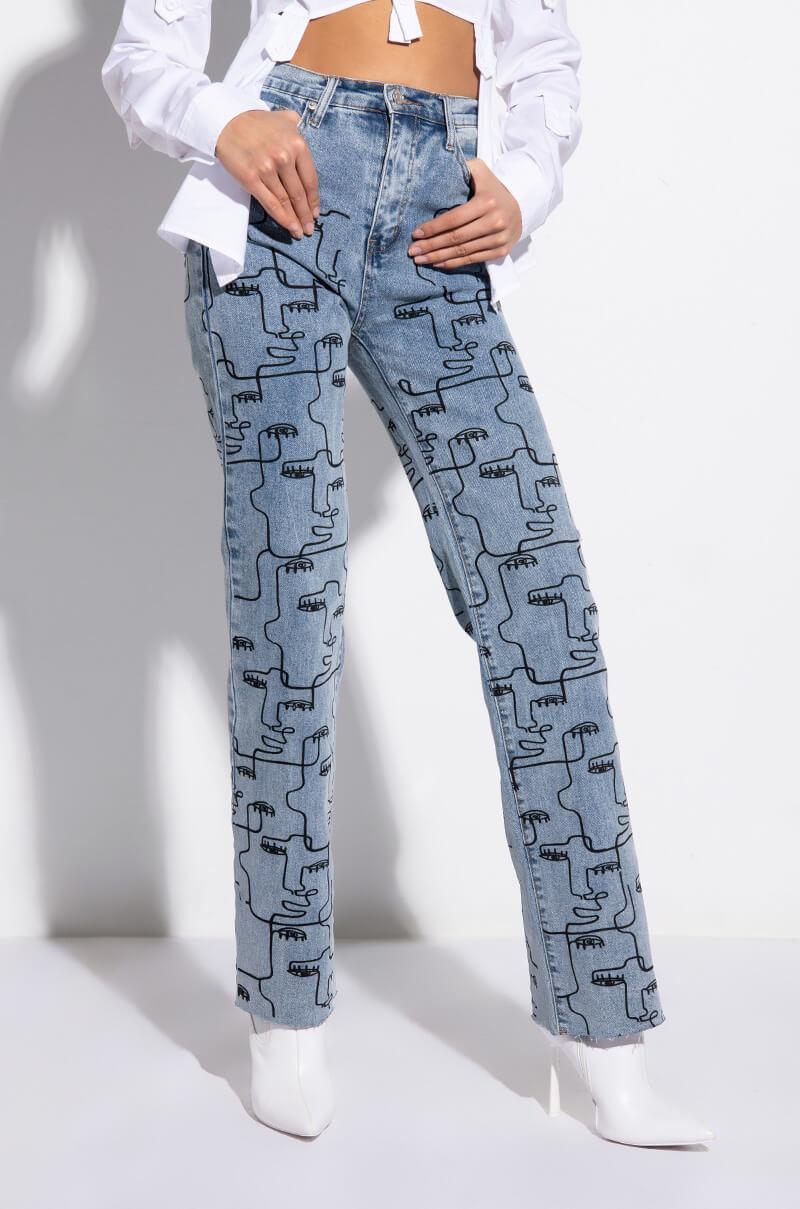 MULTIPLE FACES HIGH WAIST STRAIGHT JEANS Product Image