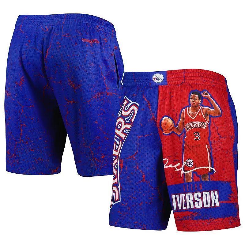 Men's Mitchell & Ness Allen Iverson Royal Philadelphia 76ers Hardwood Classics Player Burst Shorts, Size: XL, 76r Blue Product Image