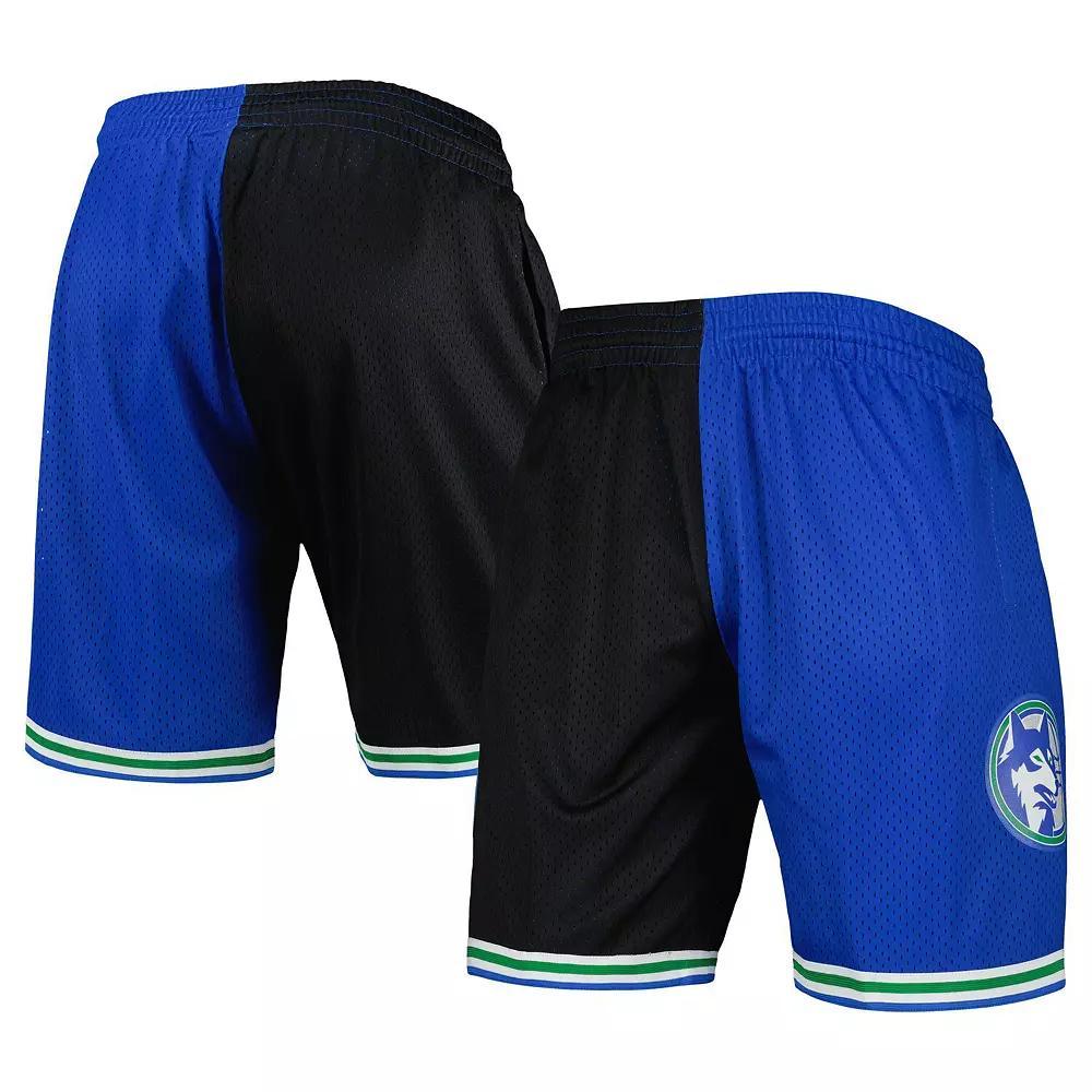 Men's Mitchell & Ness Black/Blue Minnesota Timberwolves Hardwood Classics 1993 Split Swingman Shorts, Size: 2XL Product Image