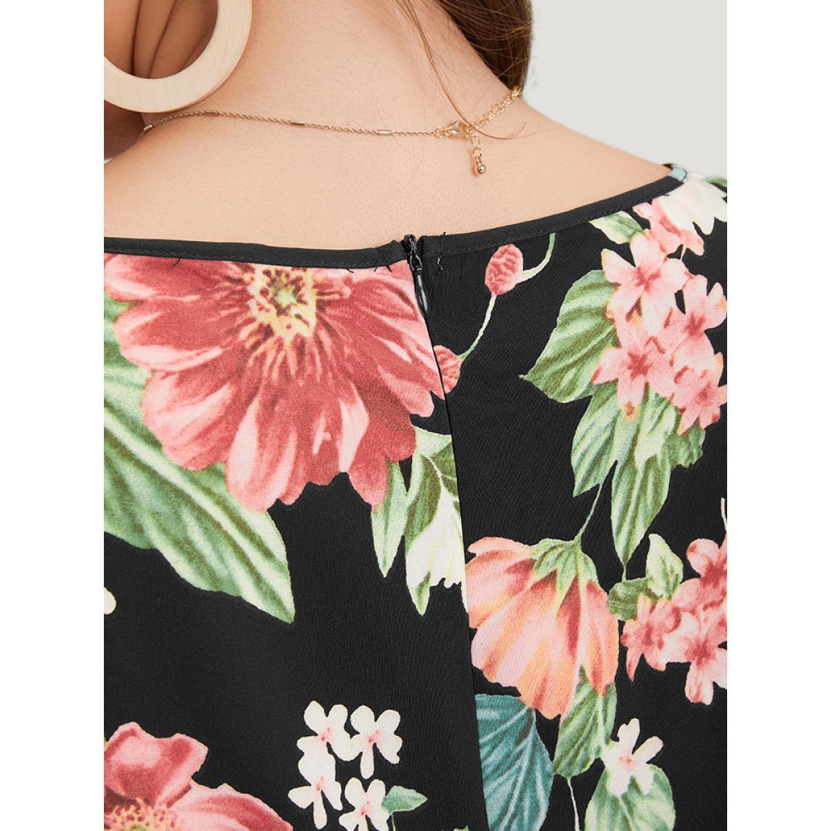 Plus Size Black Floral Square Neck Zip Back Pocket Jumpsuit Women Elegant Sleeveless Square Neck Dailywear Loose Jumpsuits BloomChic 26/4X Product Image