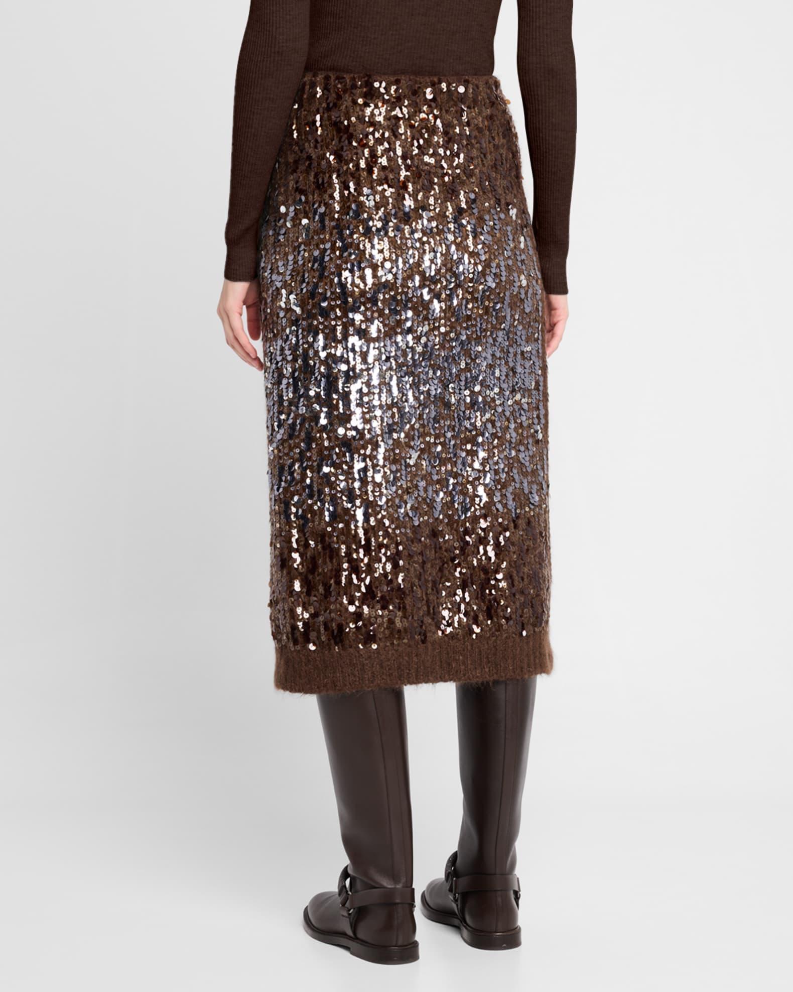 Multi-Size Degrade Pailette Mohair Knit Midi Skirt Product Image