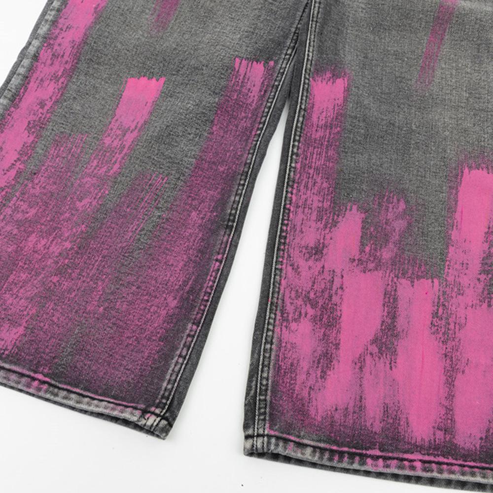 Sopula Men's Street Painted Inkjet Wide Leg Washed Jeans Product Image
