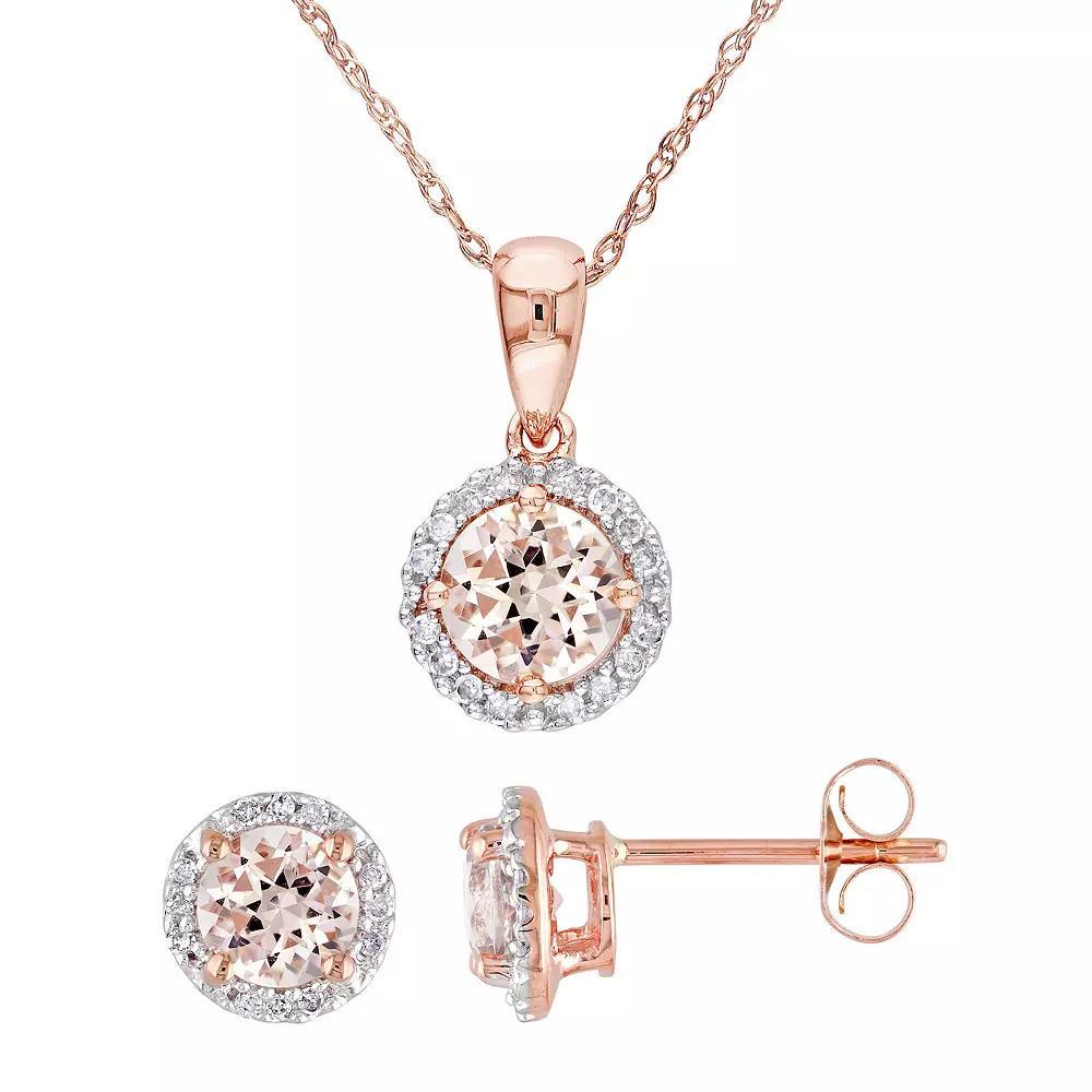 Stella Grace 10k Rose Gold Morganite & 1/6 Carat T.W. Diamond Halo Stud Earrings & Necklace Set, Women's, Size: 17", 10k Rsgold Product Image