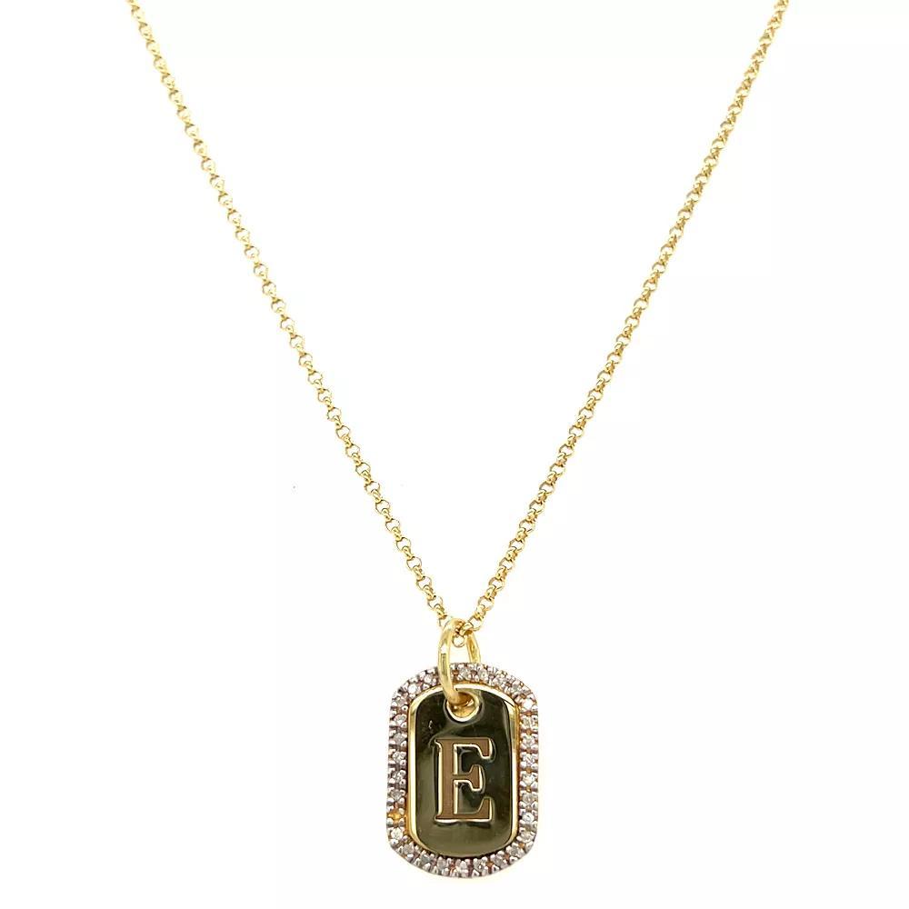 Meshmerise 18k Gold over Sterling Silver 1/5 Carat T.W. Diamond Initial Dog Tag Necklace, Women's, Size: 16-18" ADJ, Gold Tone E Product Image