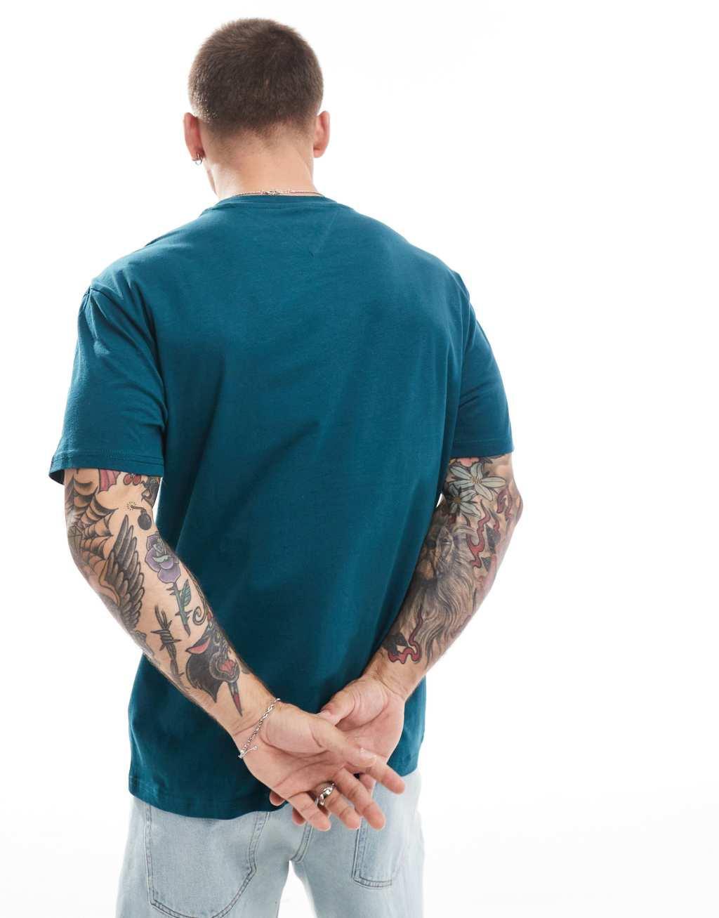 Tommy Jeans gold linear logo T-shirt in green Product Image