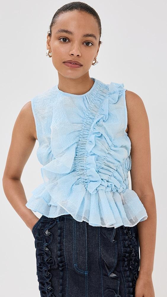 Cecilie Bahnsen Gingham Jacquard Light Blue Geo Top | Shopbop Product Image
