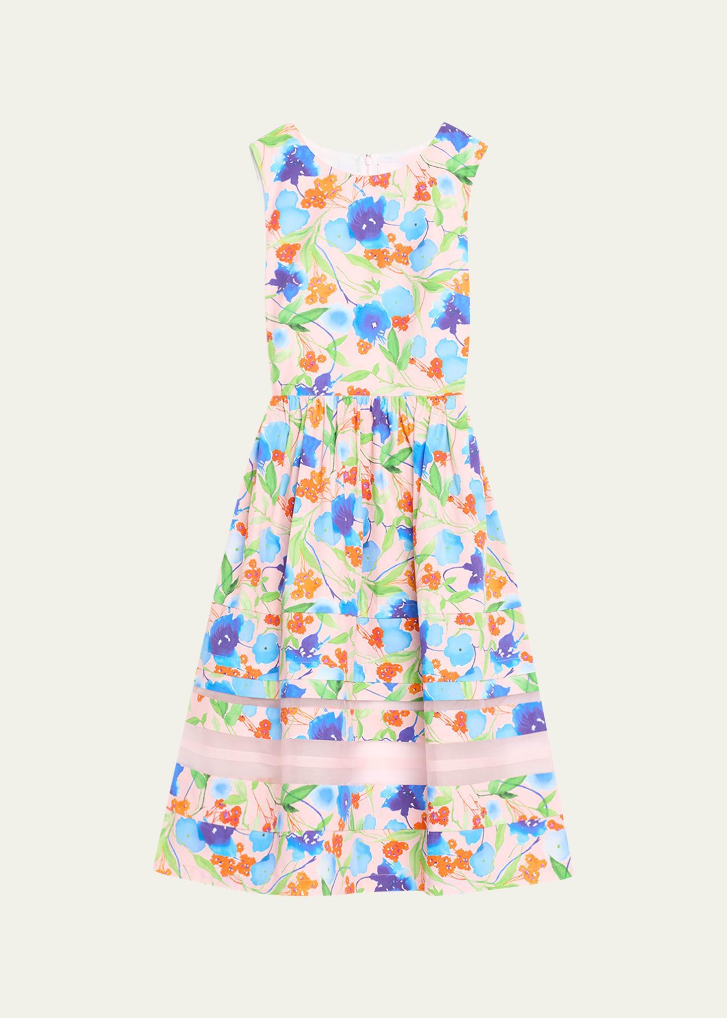 Floral-Print Midi Dress with Organza Detail Product Image