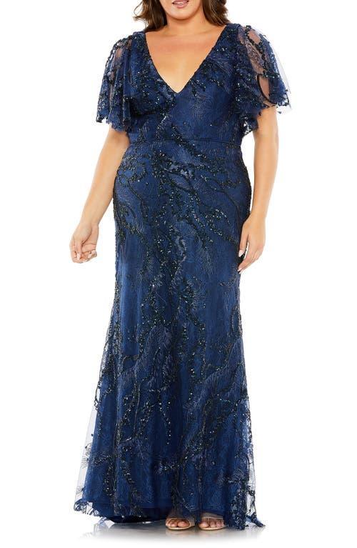 Mac Duggal Plus Size Short Flutter Sleeve V Product Image