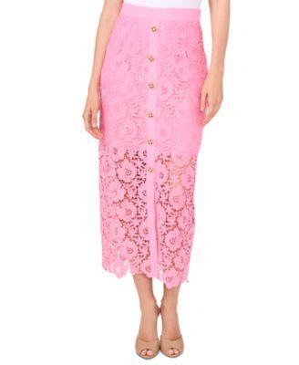 CeCe Womens Lace Button-Detail Midi Skirt Product Image