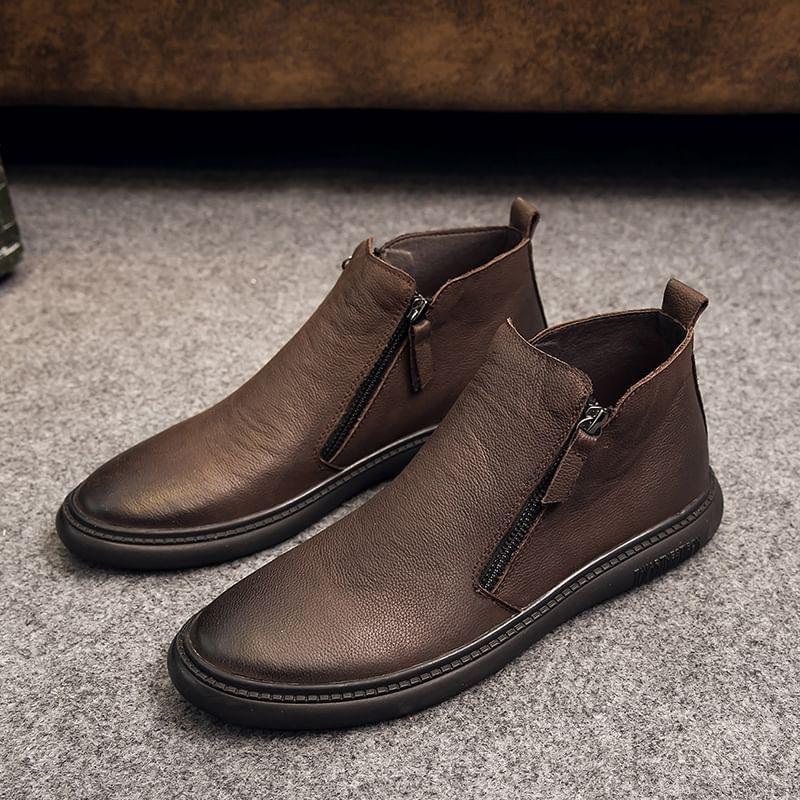 Plain Genuine Leather Ankle Boots Product Image