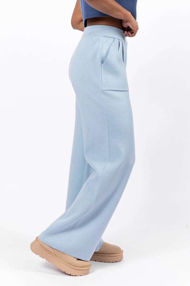 Let's Debrief Light Blue Wide Leg Sweater Pants FINAL SALE Product Image