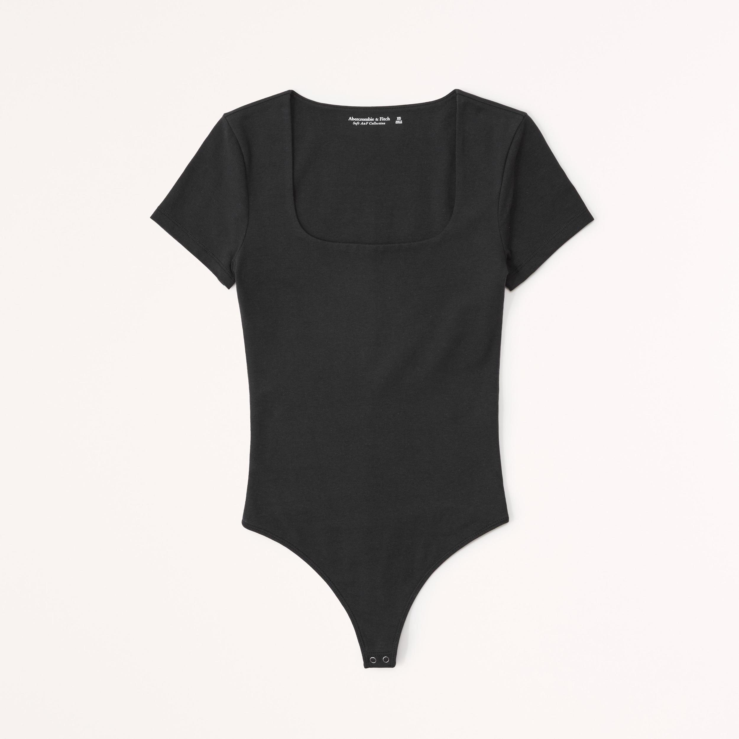 Short-Sleeve Cotton-Blend Seamless Fabric Squareneck Bodysuit Product Image