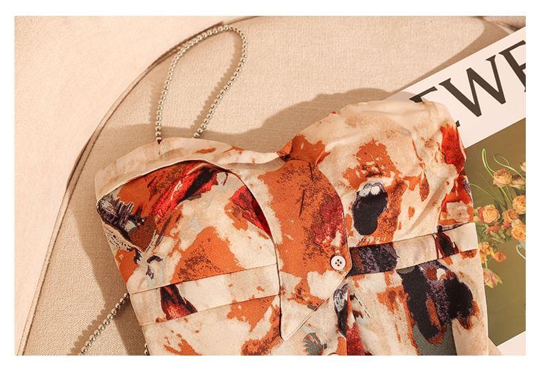 Tie Dye Asymmetrical Button Accent Crop Tube Top Product Image