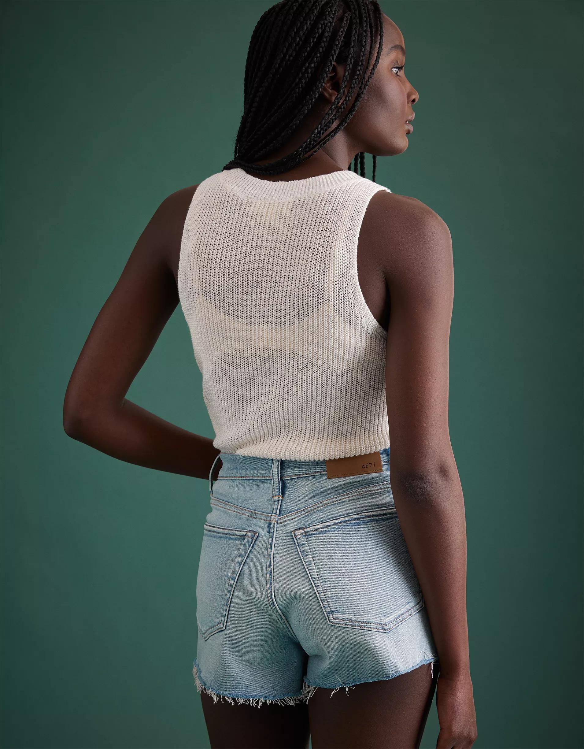 AE77 Premium High-Waisted Cut-Off Denim Short Product Image