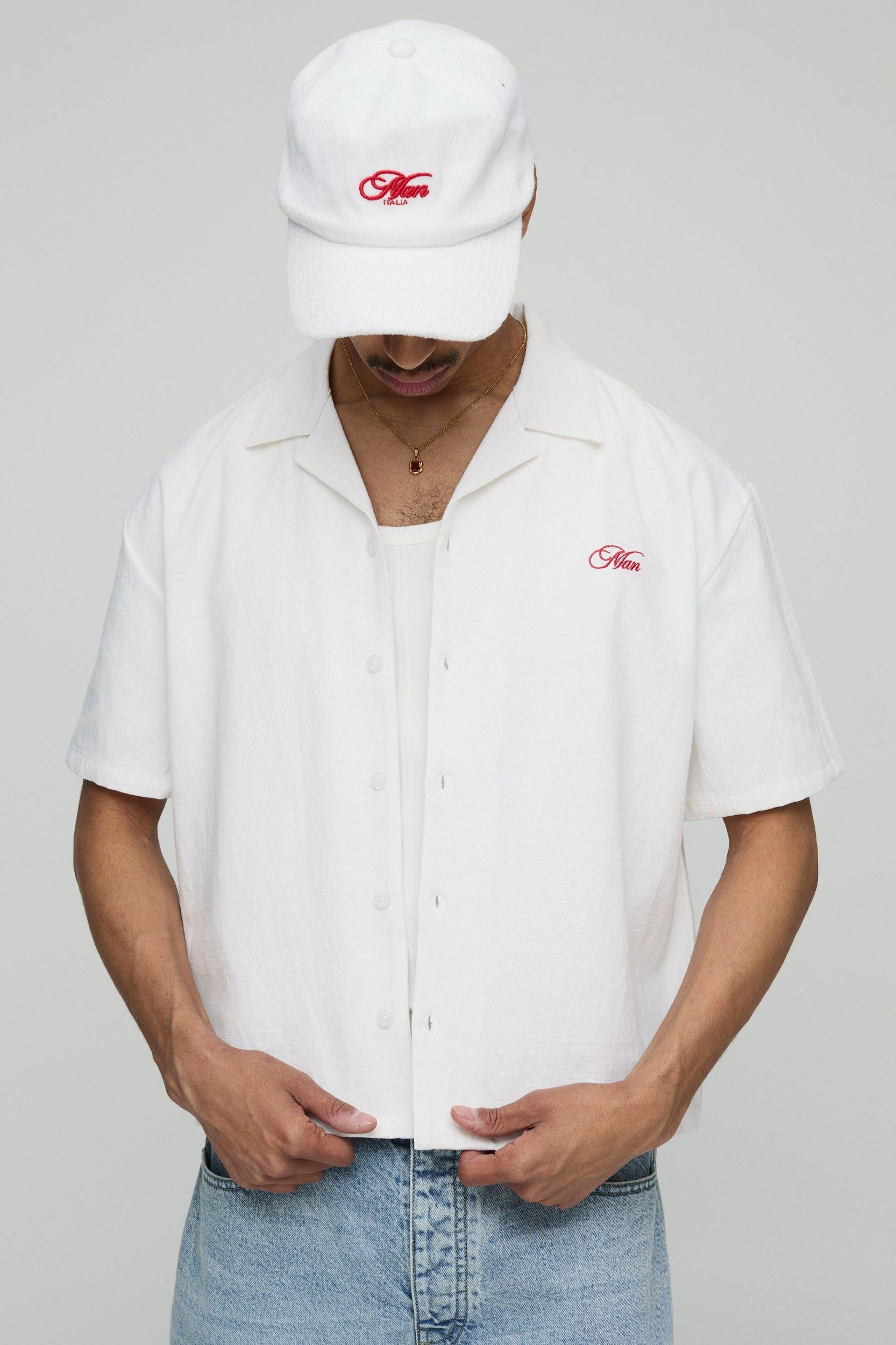 Oversized Boxy Tennis Club Printed Canvas Shirt | boohooMAN USA Product Image