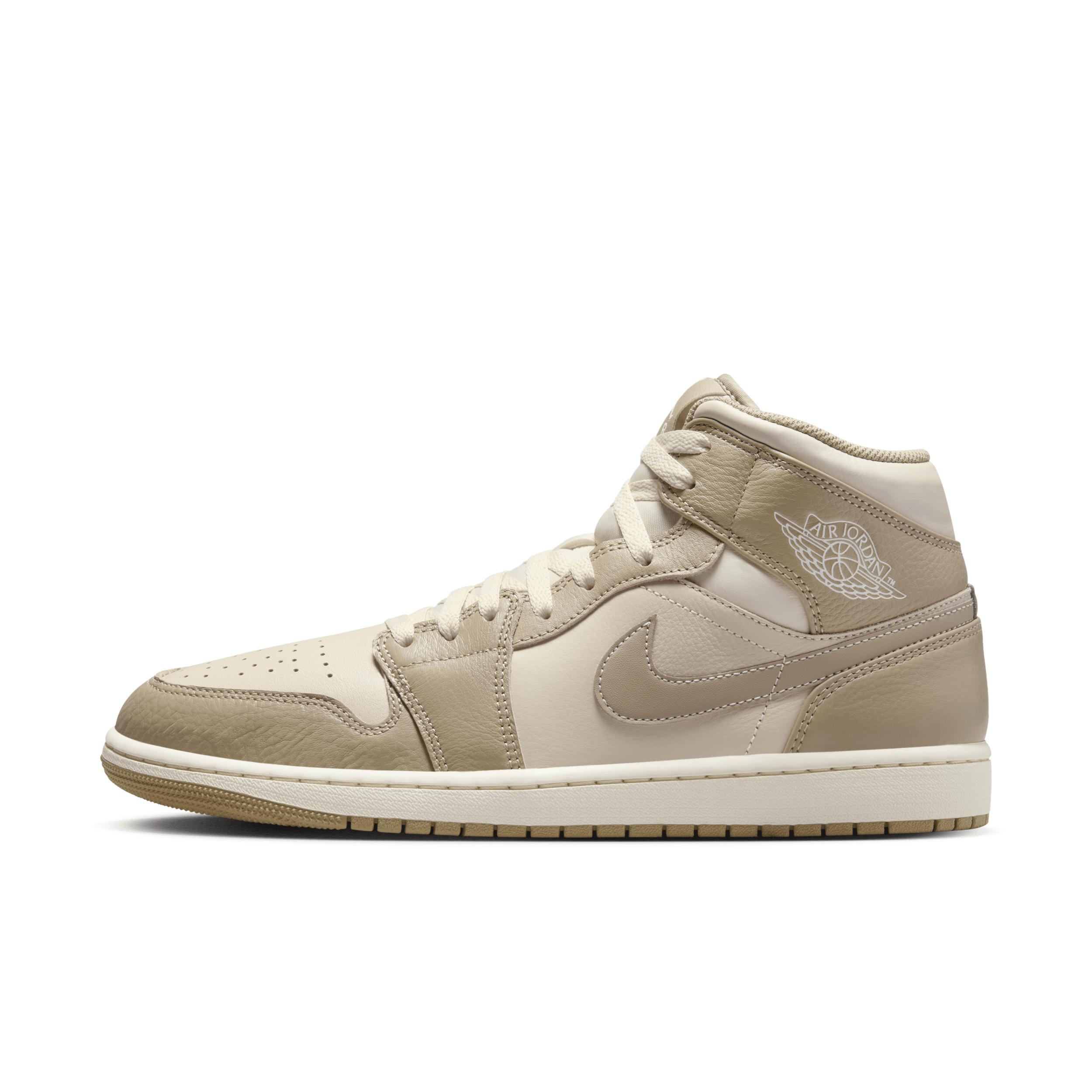 Jordan Mens AJ 1 Mid SE Poolside - Basketball Shoes Bone/Khaki/Pink Product Image