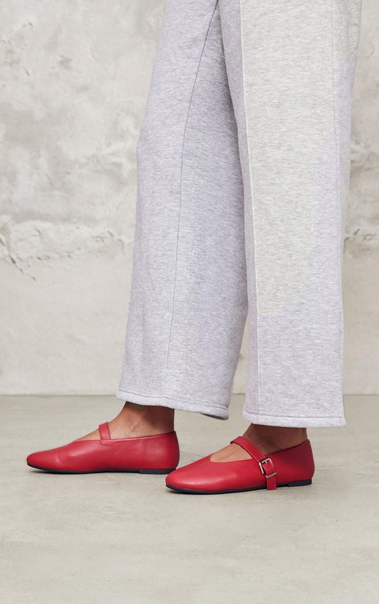 Red PU Round Toe Ballet Pumps Product Image