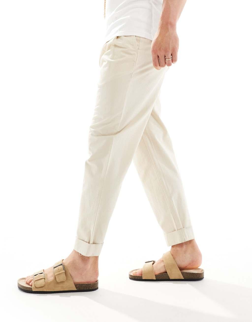 Selected Homme relaxed fit crop pants in cream Product Image