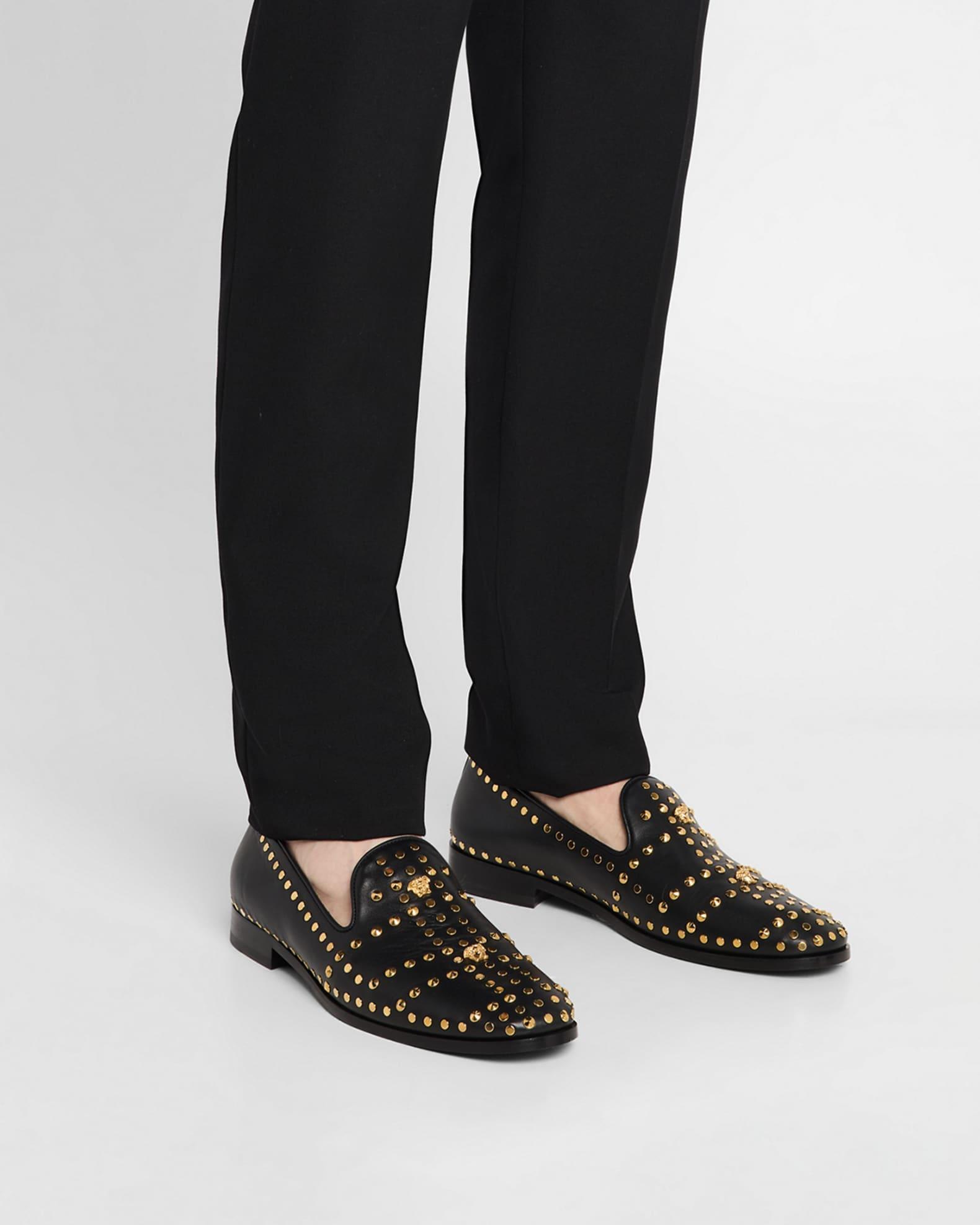 Men's Studded Leather Medusa Smoking Slippers Product Image