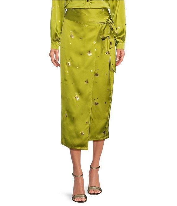 Never Fully Dressed Jaspre Lime Hearts Wrap Midi Skirt Product Image
