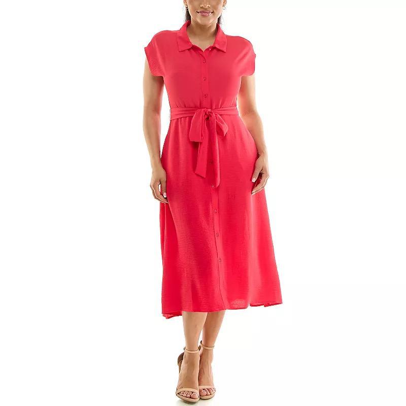 Womens Nina Leonard Cap Sleeve Collard Button Dress Product Image