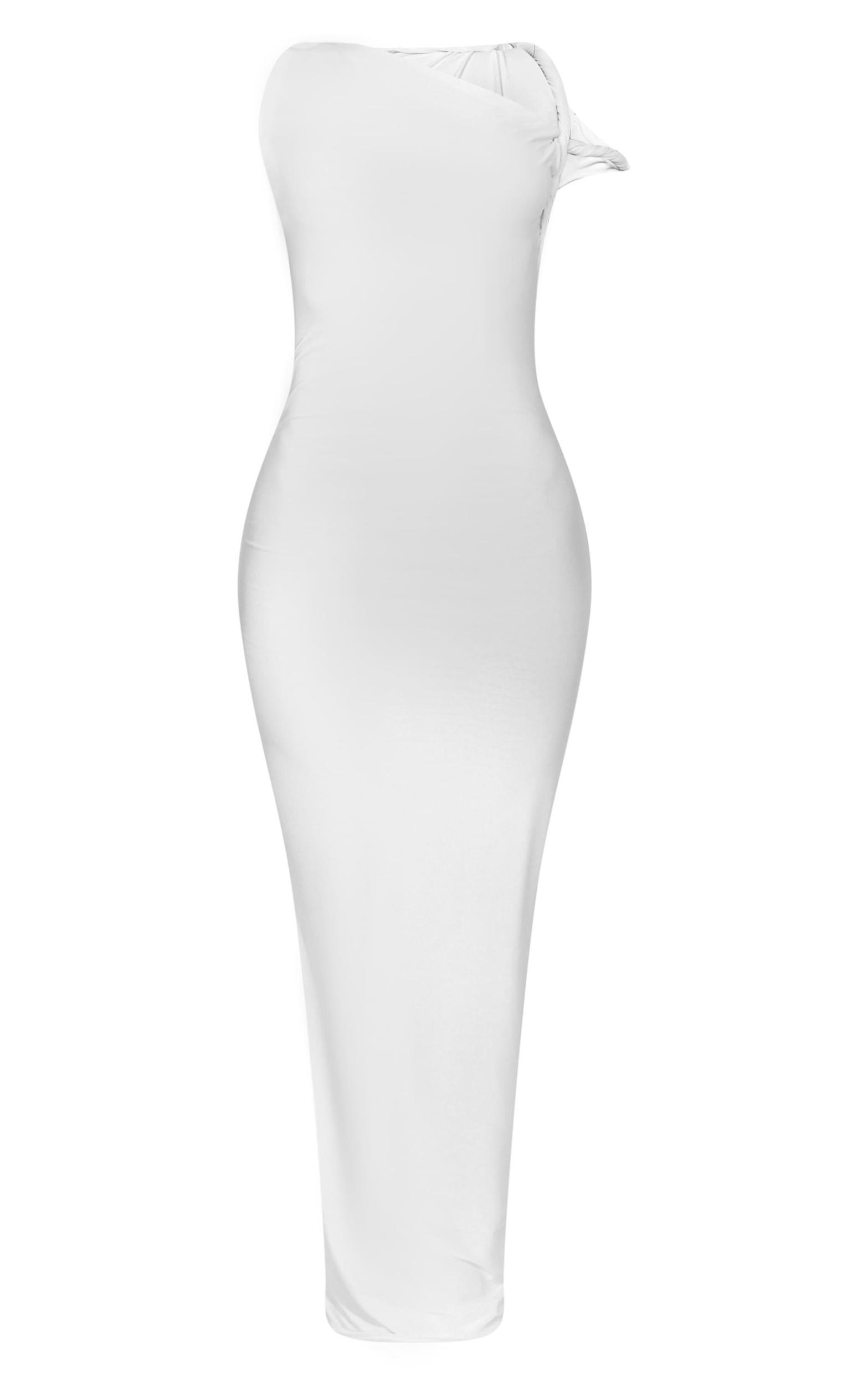 Petite Cream Slinky Twist Shoulder Maxi Dress Product Image