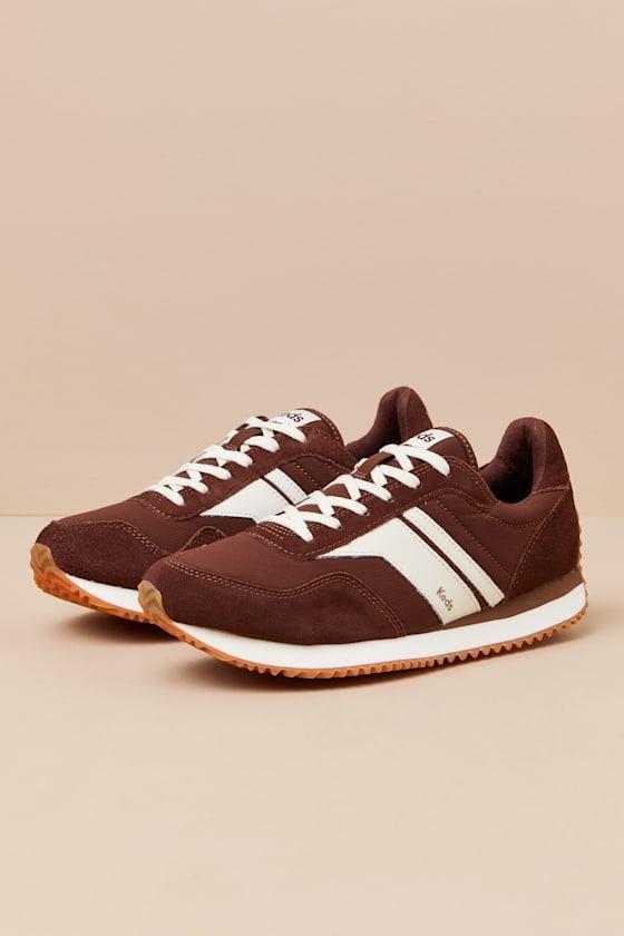 Rena Brown and Cream Suede Leather Lace-Up Sneakers Product Image