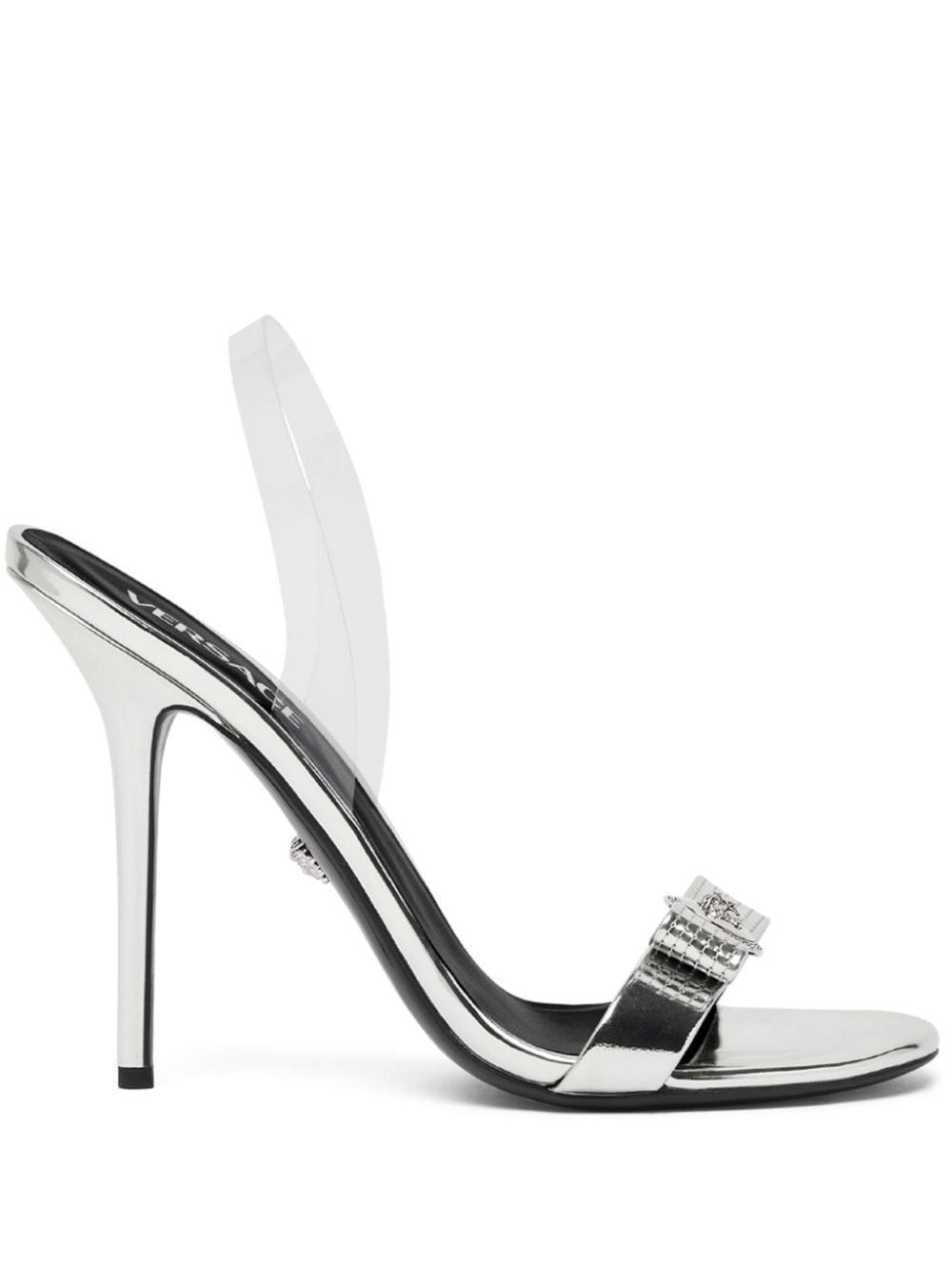 Bow-detailing Metallic Sandals In Silver Palladium Product Image