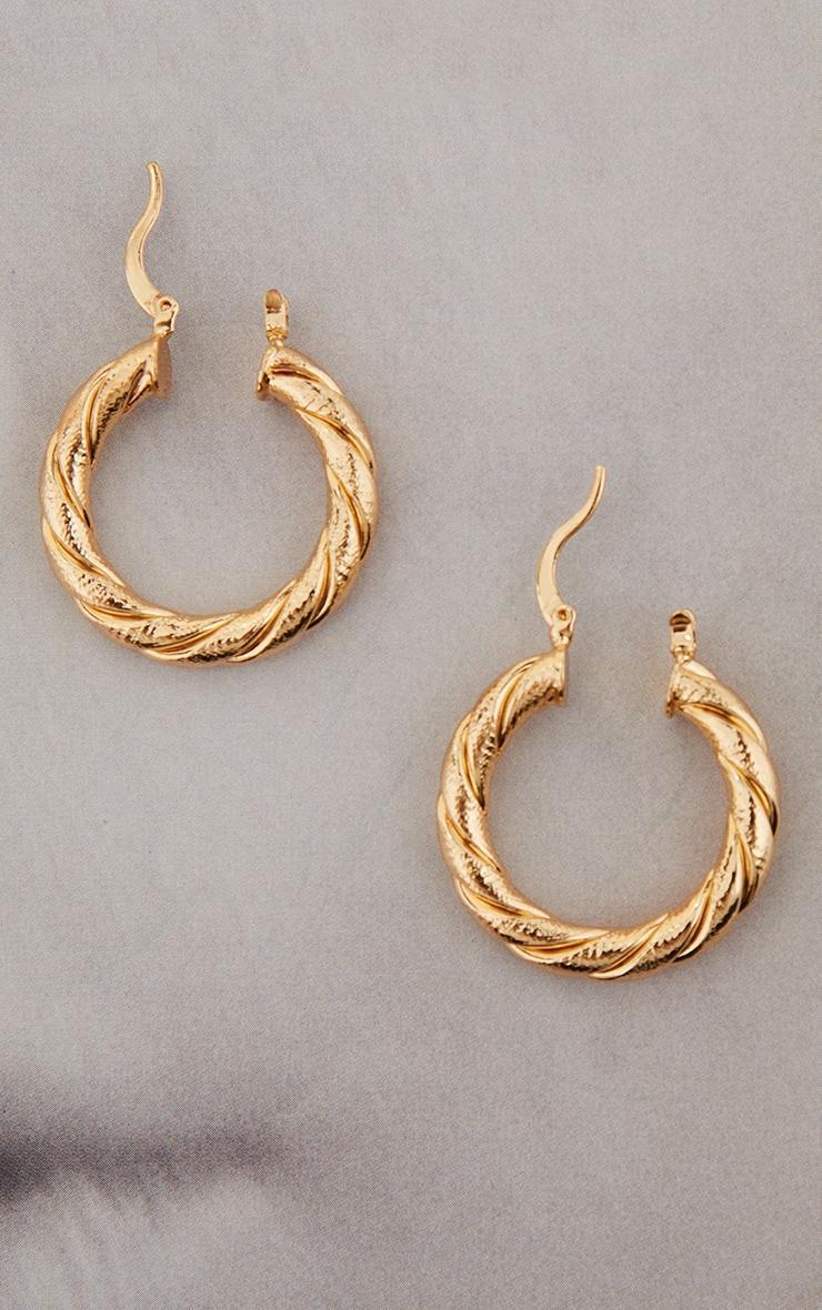 Gold Rope Twist Textured Hoop Earrings Product Image