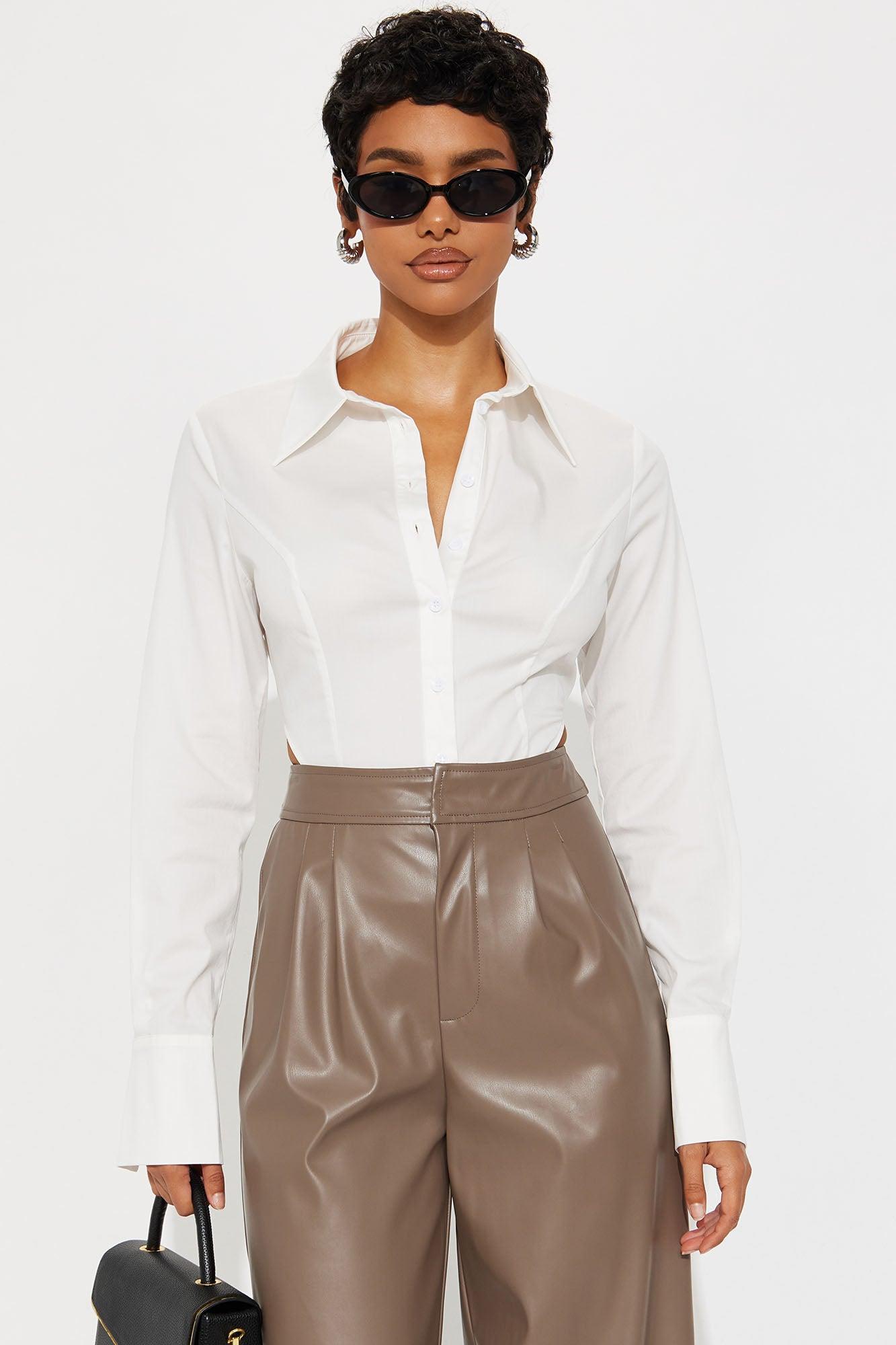 It's Go Time High Cut Poplin Bodysuit - White Product Image