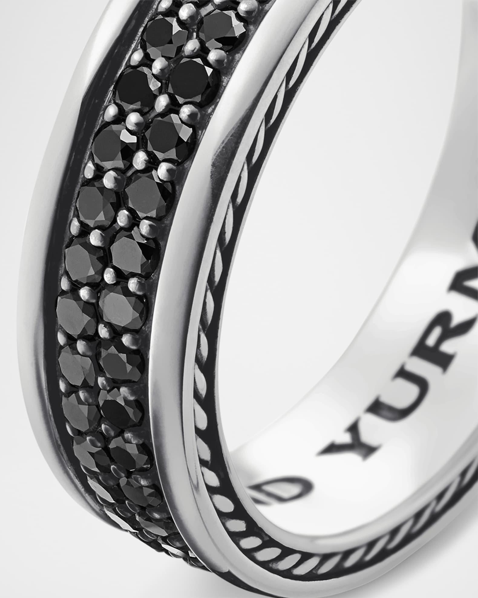 Men's Streamline Two-Row Band Ring with Black Diamonds in Silver Product Image