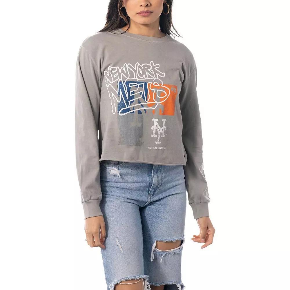 Women's The Wild Collective Gray New York Mets Cropped Long Sleeve T-Shirt, Size: Large, Grey Product Image