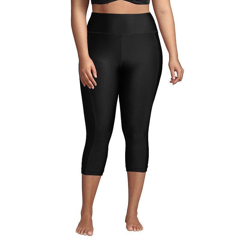 Plus Size Lands Chlorine Resistant High-Waist Crop Swim Leggings, Womens Deep Blue Product Image