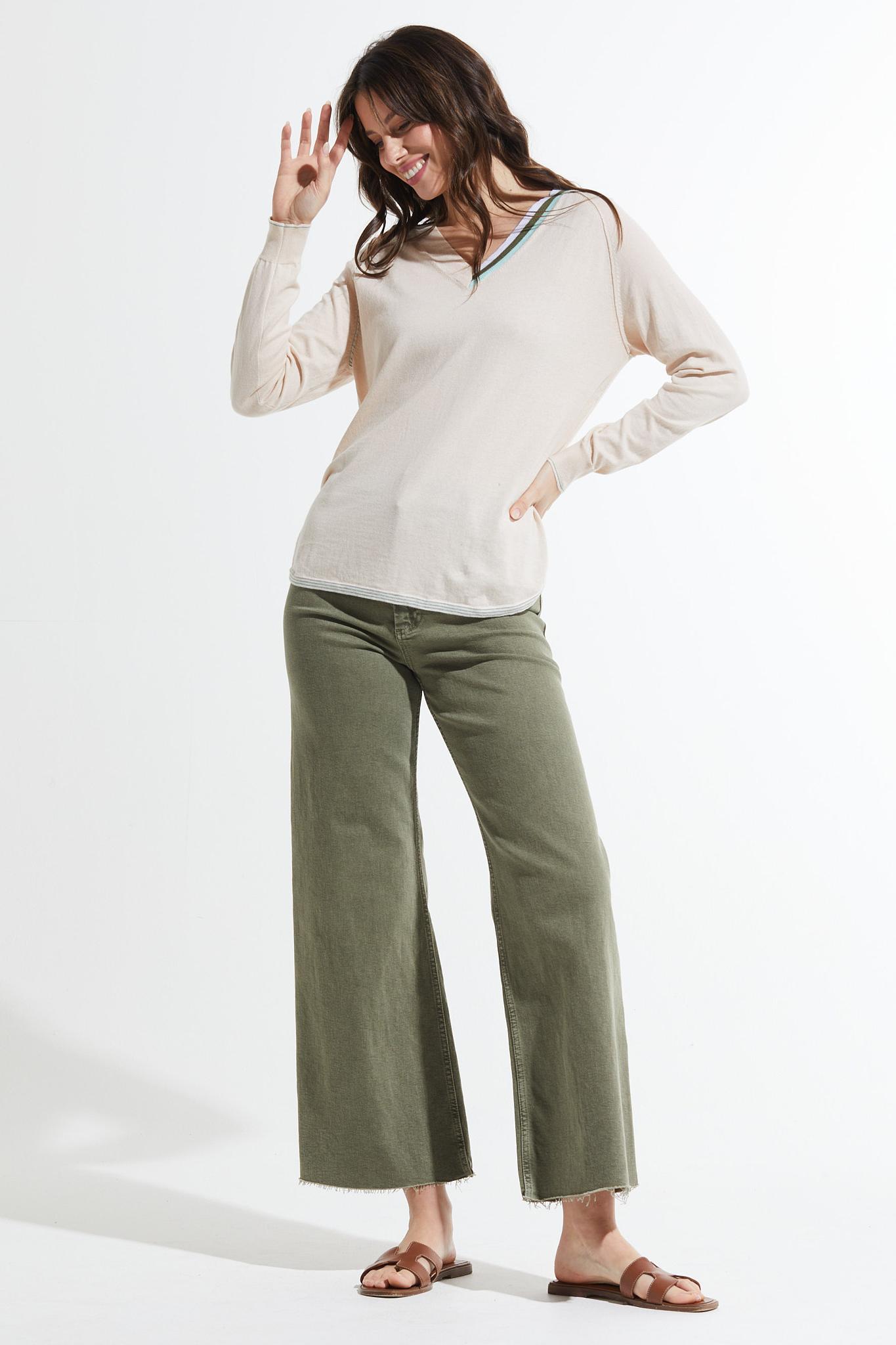Lightweight V Neck Sweater with Stripe Details Product Image