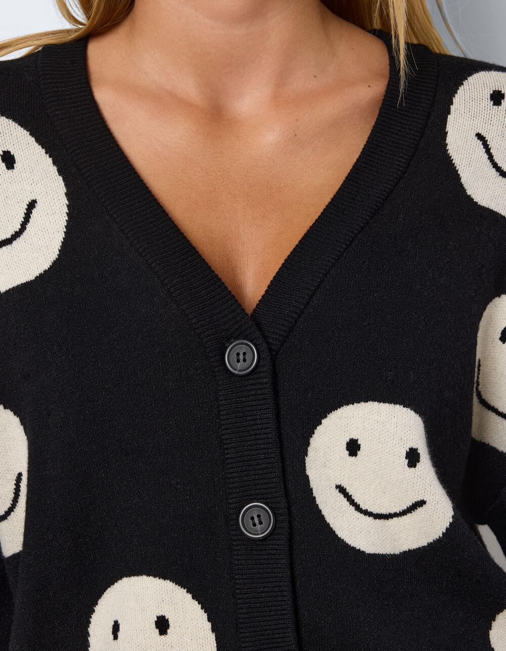 NOISY MAY Smiley Face Womens Cardigan - BLACK Product Image