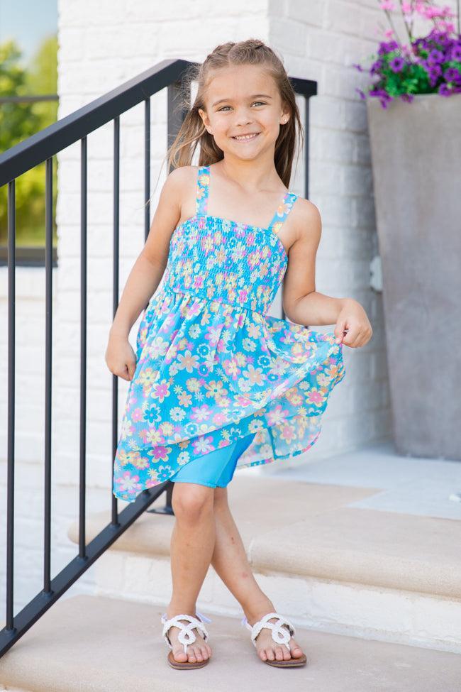 Kid's Sunny Skies Blue Floral Mini Dress SALE Product Image