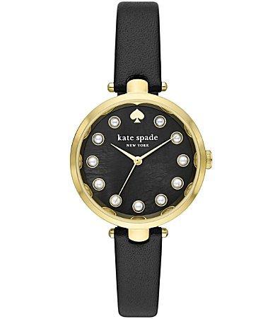kate spade new york Womens Holland Three-Hand Black Leather Strap Watch Product Image