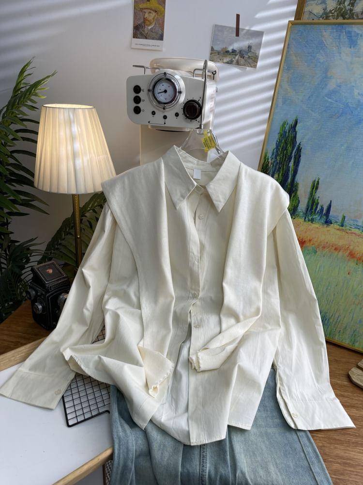 Set: Long-Sleeve Plain Button-Up Shirt + Shawl Product Image