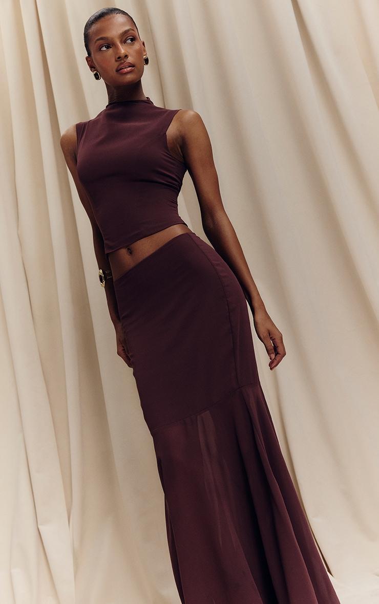 Dark Plum Chiffon Fishtail Maxi Skirt Product Image