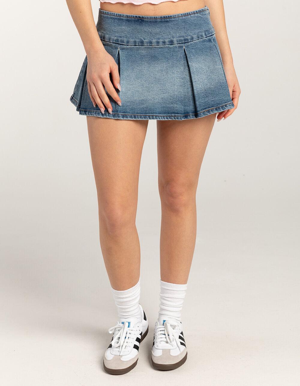 RSQ Womens Low Rise Pleated Denim Mini Skirt - MEDIUM WASH Product Image