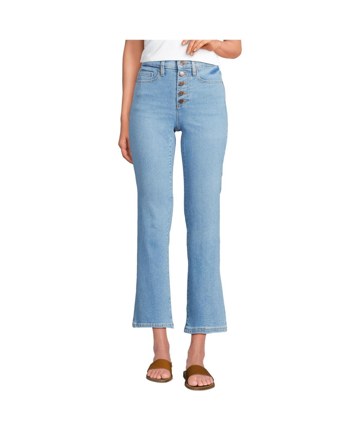 Women's Lands' End Recover High Rise Button Front Kick Flare Crop Jeans, Size: 12, Breeze Blue Wash Product Image