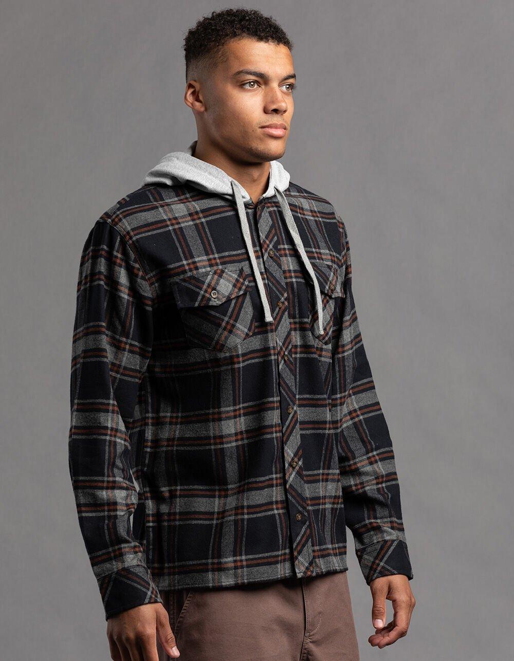 RSQ Mens Plaid Hooded Flannel - BLK/GRY Product Image