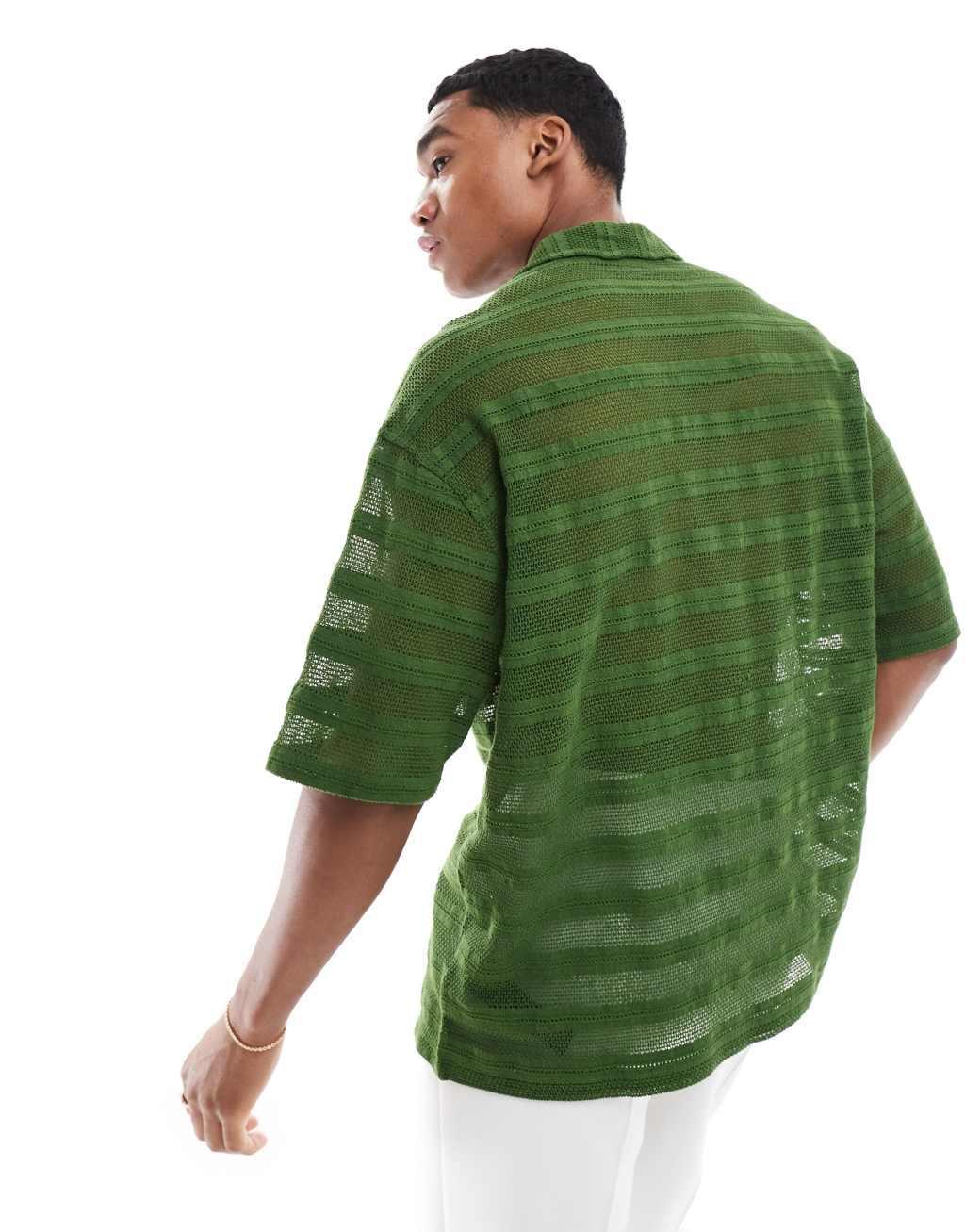ASOS DESIGN oversized camp collar shirt in horizontal crochet lace Product Image