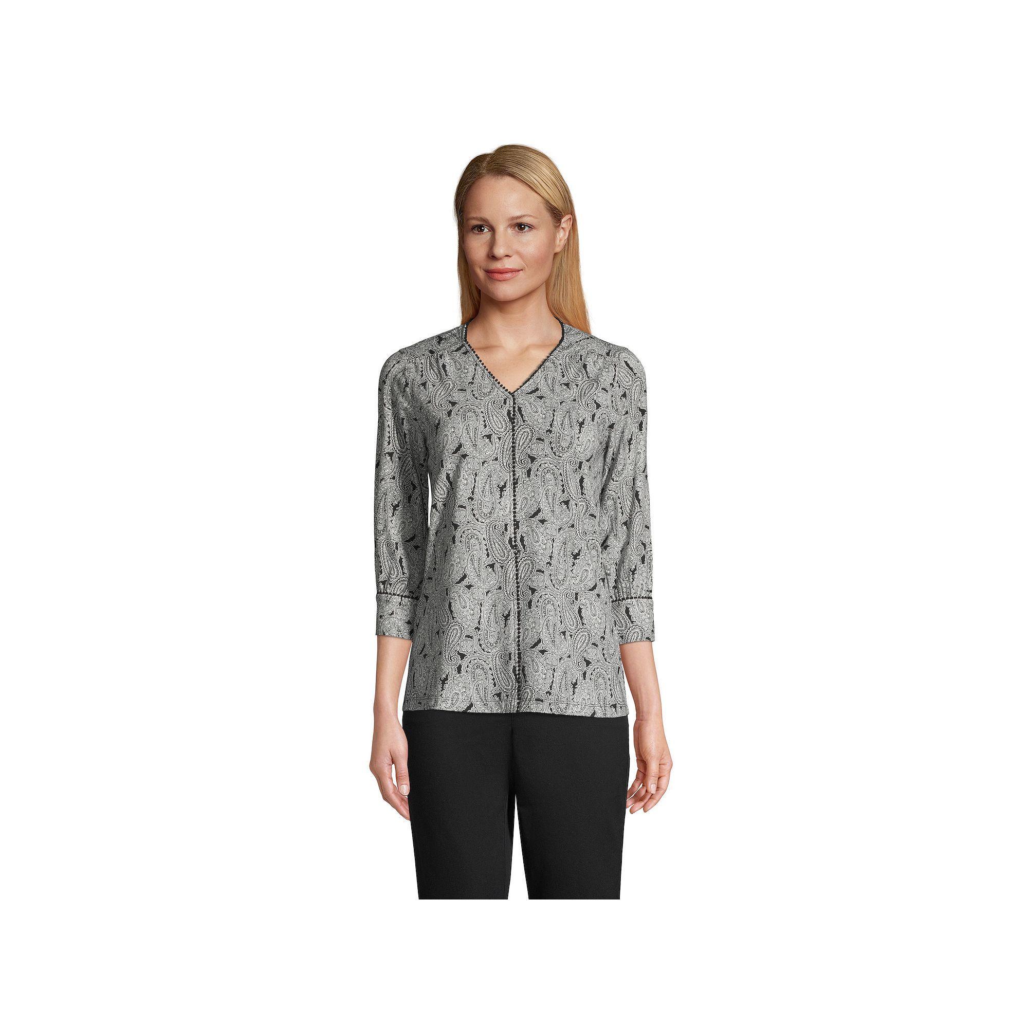 Womens Lands End V-Neck Pom-Pom Trim Top Product Image